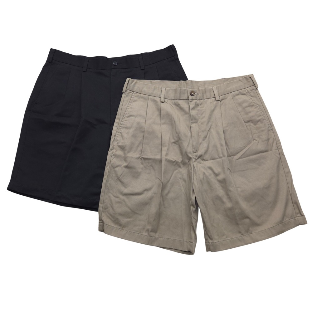 Set of 2 Roundtree & Yorke Pleated Shorts Grey & Tan Mens Size 36 -‎ a Pair